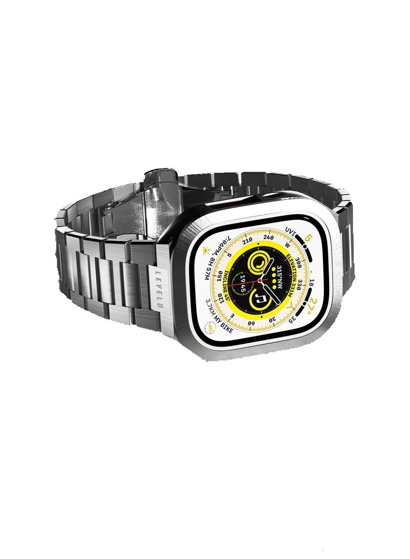 LEVELO Royal Stainless Steel Strap and Case For Apple Watch - Silver - Image 2