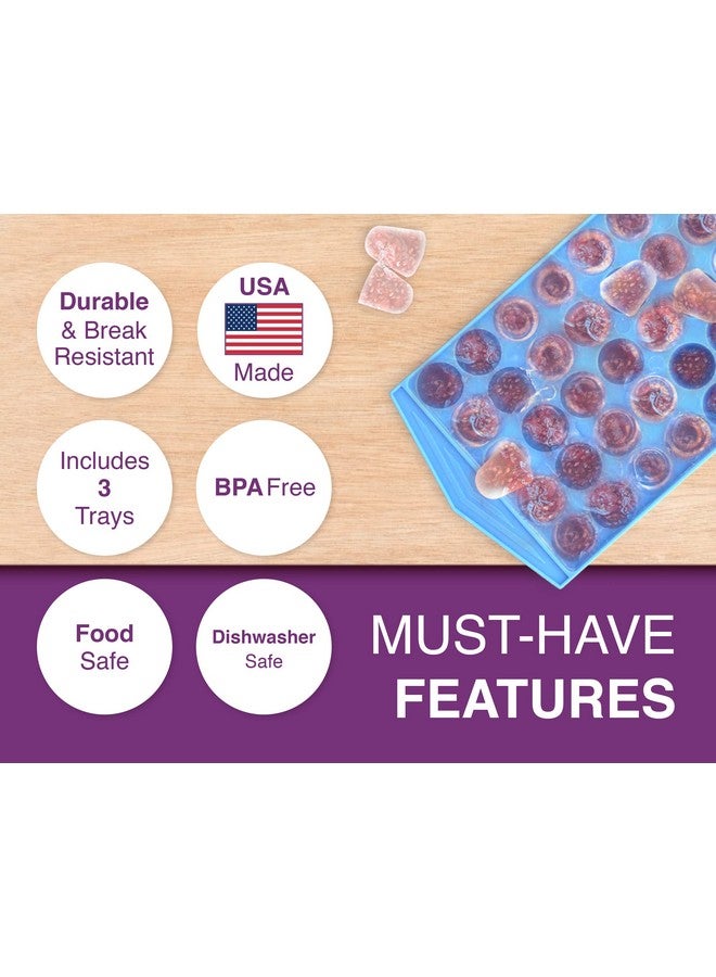 Arrow Home Products Arrow Small Ice Cube Trays for Freezer, Ice Coffee and Blenders, 3 Pack, 60 Mini Cubes Per Tray, 180 Total, Made in the USA, BPA Free Plastic, Ideal, Blue - Image 3