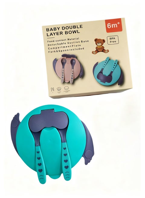 مجموعة تغذية الأطفال، أوعية طعام للأطفال مزودة بشفط، طقم ملعقة وشوكة، خالية من مادة BPA، أوعية شفط للأطفال الرضع والأطفال الصغار (أخضر)