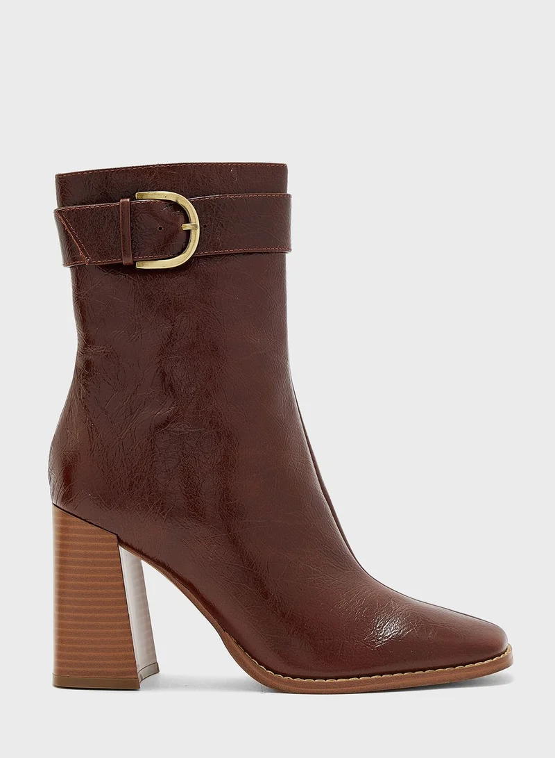 ناين ويست Pointed Toe Mid Heel Ankle Boots
