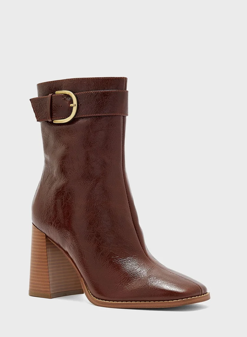 ناين ويست Pointed Toe Mid Heel Ankle Boots