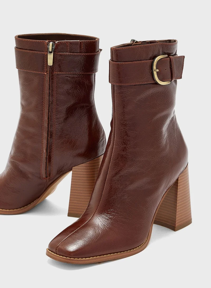 ناين ويست Pointed Toe Mid Heel Ankle Boots