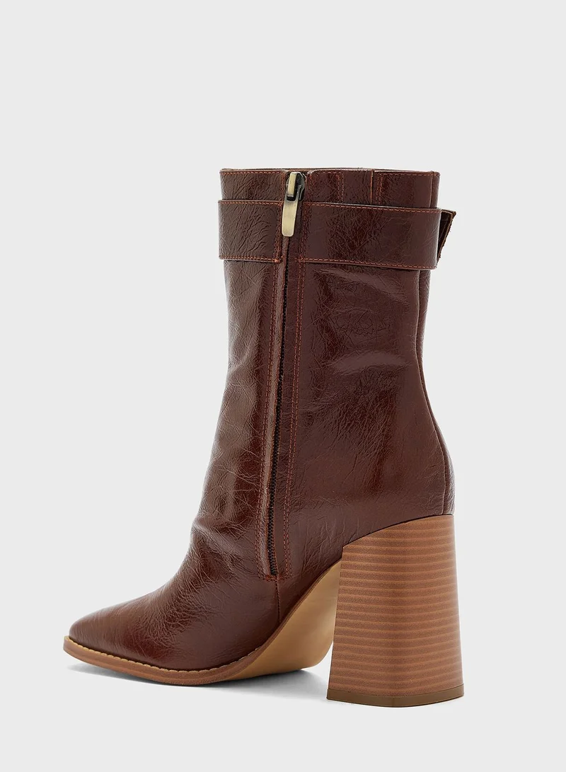 ناين ويست Pointed Toe Mid Heel Ankle Boots