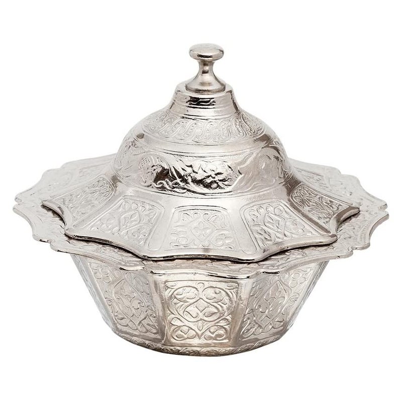 Alisveristime Coated Handmade Brass Sugar Chocolate Candy Bowl Serving Dish with Lid Salt Bowl Salt Container Sugar Holder for Coffee Bar Silver - Image 1