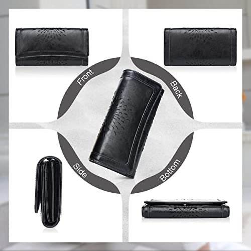 APHISON Ladies Soft PU Leather Long Wallet Trifold Clutch Purse Credit Card Holder Case for Women With Gift Box 2214 (BLACK) - Image 3