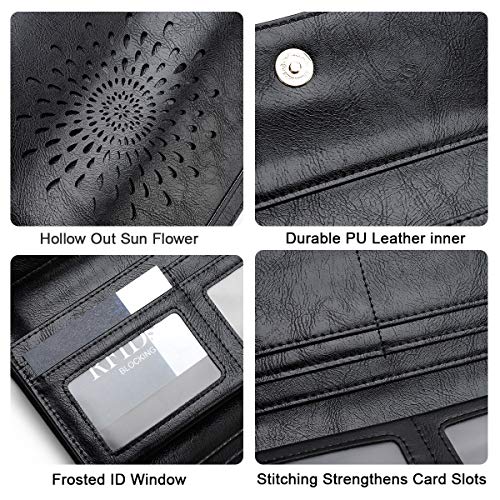 APHISON Ladies Soft PU Leather Long Wallet Trifold Clutch Purse Credit Card Holder Case for Women With Gift Box 2214 (BLACK) - Image 5
