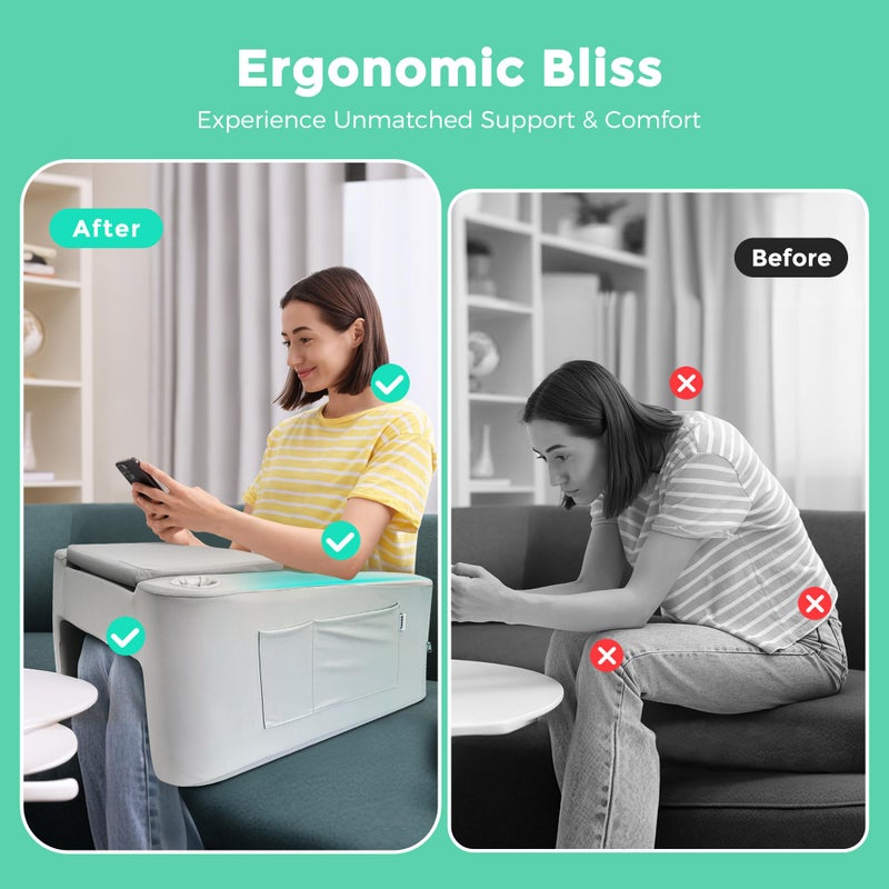 DeskLogics وسادة الألعاب النهائية من DeskLogics ومكتب lap، وسادة سرير كبيرة مريحة مع حامل أكواب، حامل هاتف وجيوب، وسادة قراءة للبالغين، حامل لابتوب للسرير والأريكة، هدايا للطلاب واللاعبين - Image 4
