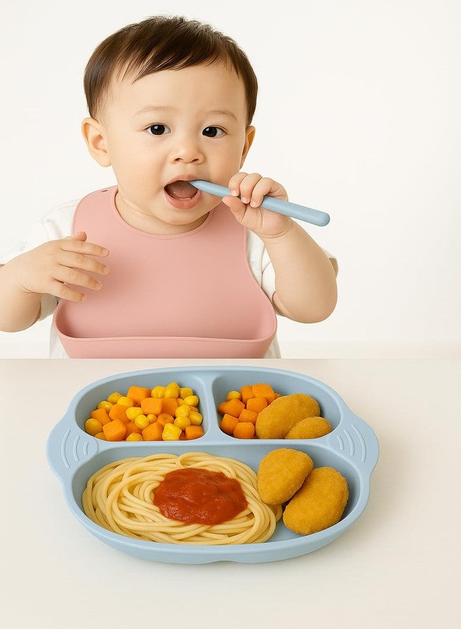 FLAVION 1 Pack Baby Plates with Suction, Silicone Divided Suction Plate for Toddlers, BPA-Free 100% Food-Grade Silicone Unbreakable Toddler Plates (Blue, Pack of 1) - Image 3