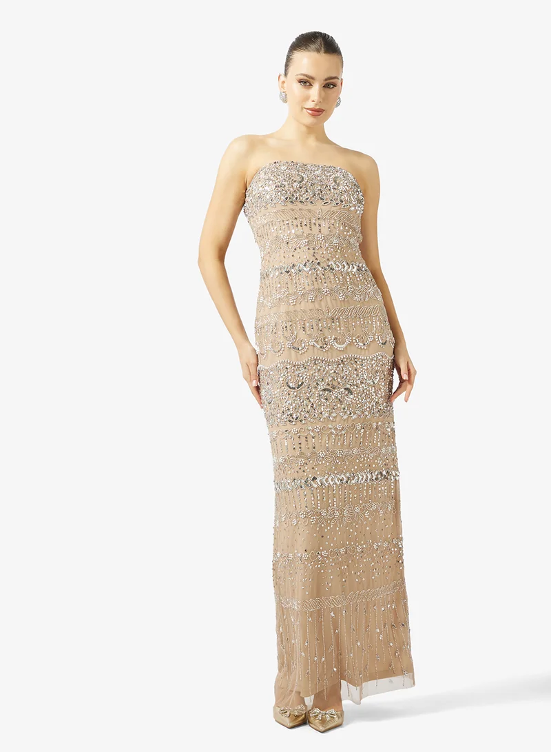 Namshi x Bandeau Bead Embellished Evening Gown