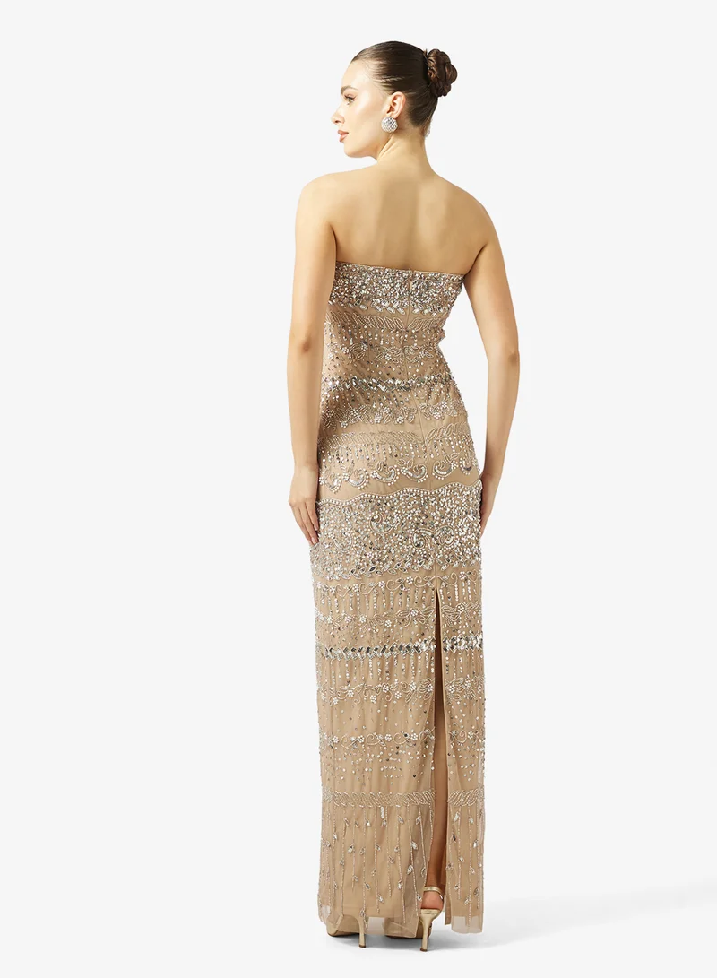 Namshi x Bandeau Bead Embellished Evening Gown