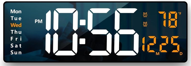 RtnSparsh Digital LED Wall Clock for Living Room Decor Large Display with Date Temperature Week Desk Alarm Clock for Bedroom with Remote Control for Office Home Orange White Orange