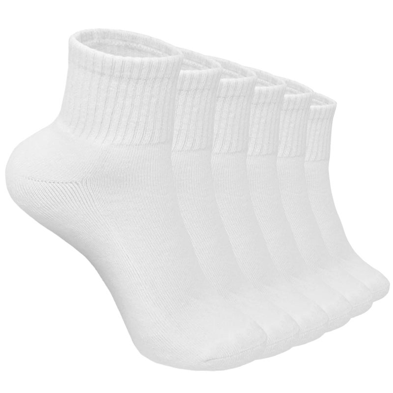 Glory Max 6 Pairs Women Cotton Solid Athletic Ankle Quarter Socks with Cushioning (White) - Image 1