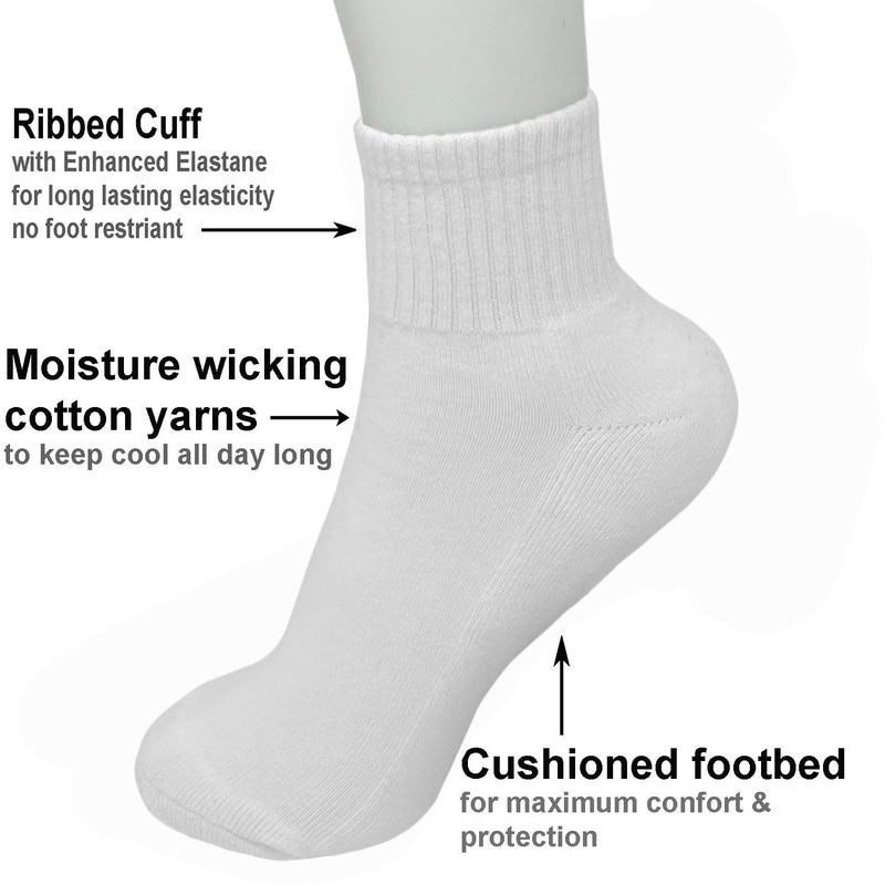 Glory Max 6 Pairs Women Cotton Solid Athletic Ankle Quarter Socks with Cushioning (White) - Image 2