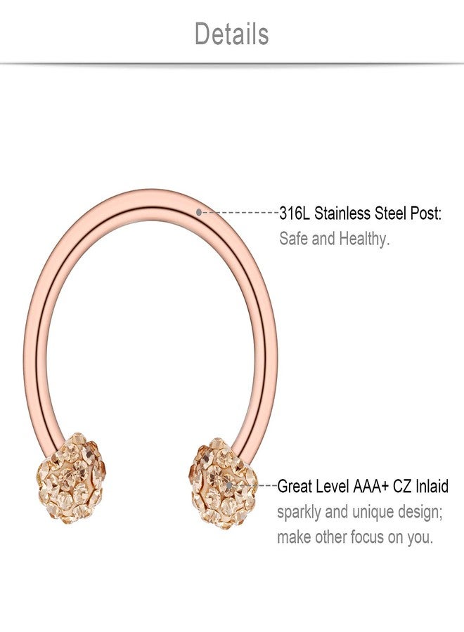 SCERRING 6 Pairs 16G 10mm Stainless Steel Nose Horseshoe Hoop Rings Eyebrow Lip Ear Tragus Cartilage Daith Septum Retainer Body Piercing Jewelry Clear CZ Rose Gold - Image 2