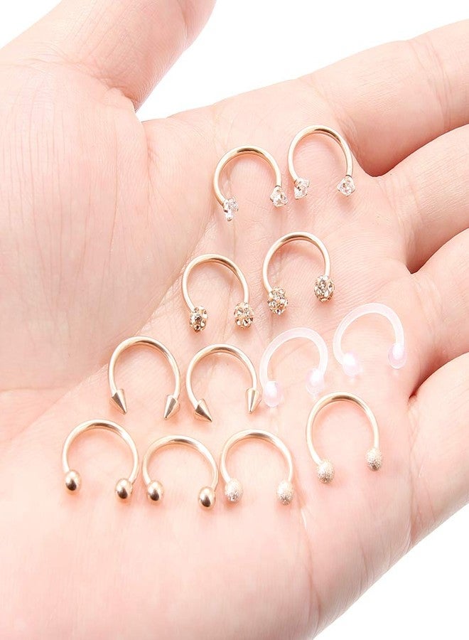 SCERRING 6 Pairs 16G 10mm Stainless Steel Nose Horseshoe Hoop Rings Eyebrow Lip Ear Tragus Cartilage Daith Septum Retainer Body Piercing Jewelry Clear CZ Rose Gold - Image 3