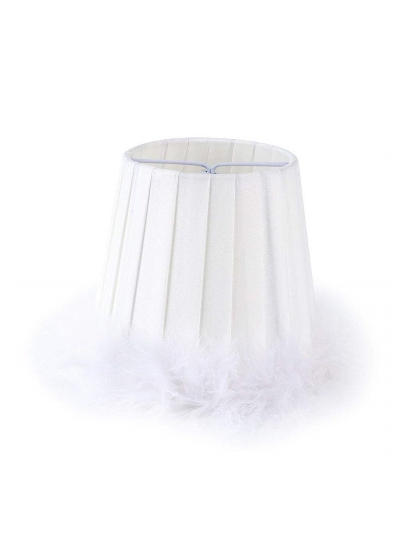 Feather Lamp Shade, Small Clip Lamp Shade, Modern Lampshade Fabric Lampshade with Feather, White Cloth Small Lampshade for Table Chandelier Wall Lamp, 3.3x4.7x4.3inch