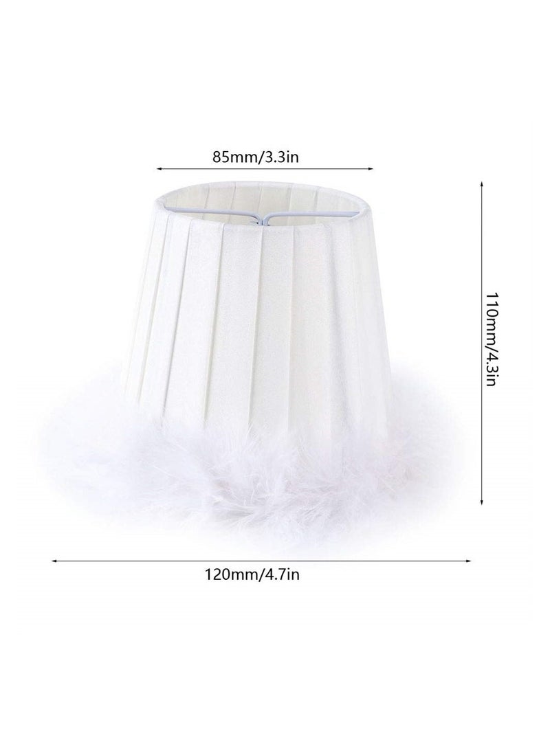 Feather Lamp Shade, Small Clip Lamp Shade, Modern Lampshade Fabric Lampshade with Feather, White Cloth Small Lampshade for Table Chandelier Wall Lamp, 3.3x4.7x4.3inch