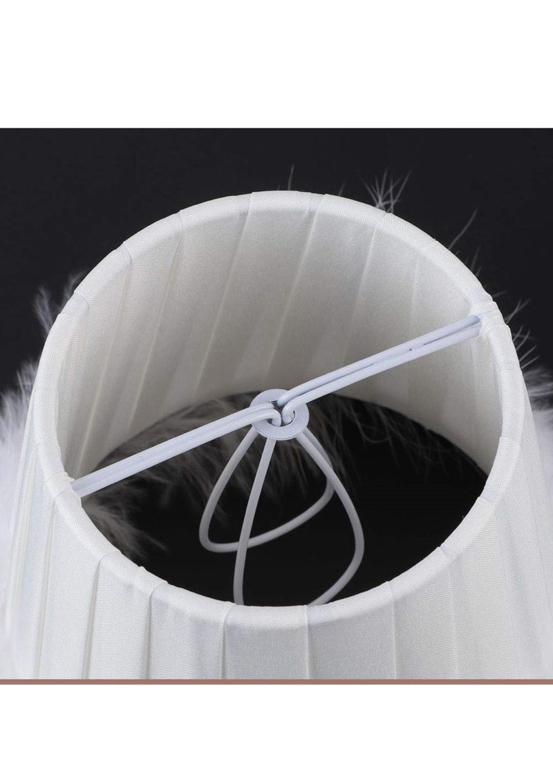 Feather Lamp Shade, Small Clip Lamp Shade, Modern Lampshade Fabric Lampshade with Feather, White Cloth Small Lampshade for Table Chandelier Wall Lamp, 3.3x4.7x4.3inch