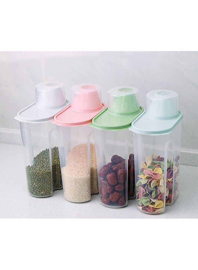 SKY-TOUCH 4 قطع من حاويات تخزين الطعام، حاويات حبوب سعة 2.5 لتر مع كوب قياس، منظم تخزين بلاستيكي محكم الغلق لمخزن المطبخ، آمن على الطعام وخالي من مادة البيسفينول أ، للحبوب والأطعمة الجافة والدقيق والسكر - Image 1