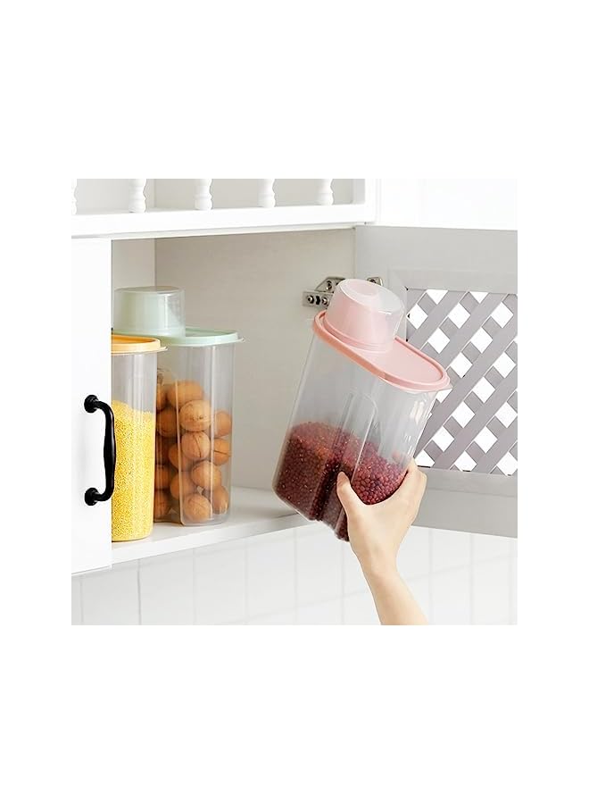 SKY-TOUCH 4 قطع من حاويات تخزين الطعام، حاويات حبوب سعة 2.5 لتر مع كوب قياس، منظم تخزين بلاستيكي محكم الغلق لمخزن المطبخ، آمن على الطعام وخالي من مادة البيسفينول أ، للحبوب والأطعمة الجافة والدقيق والسكر - Image 3