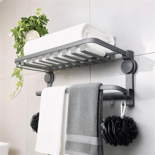 MIORAH India's First Suction Cup Towel Holder in Bathroom | Towel Rack for Bathroom | Towel Hangers | Suction Heavy Duty, No Drill, Accessories Set for Clothes | 24 Inch Grey - Image 1