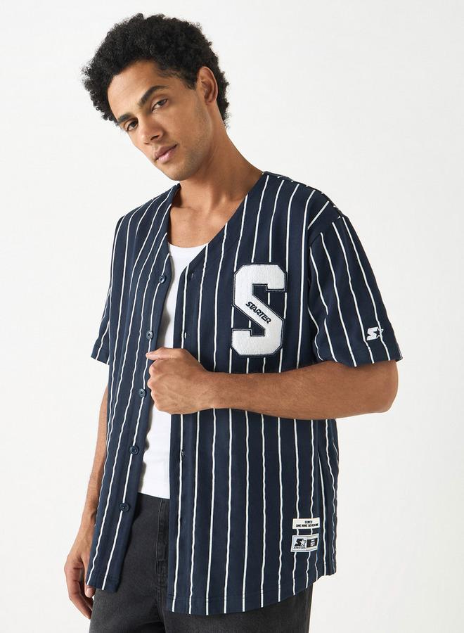 Starter Regular Fit Striped V-neck Shirt with Short Sleeves - Image 1