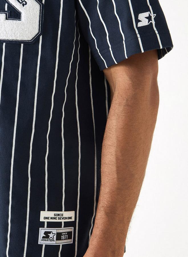 Starter Regular Fit Striped V-neck Shirt with Short Sleeves - Image 4