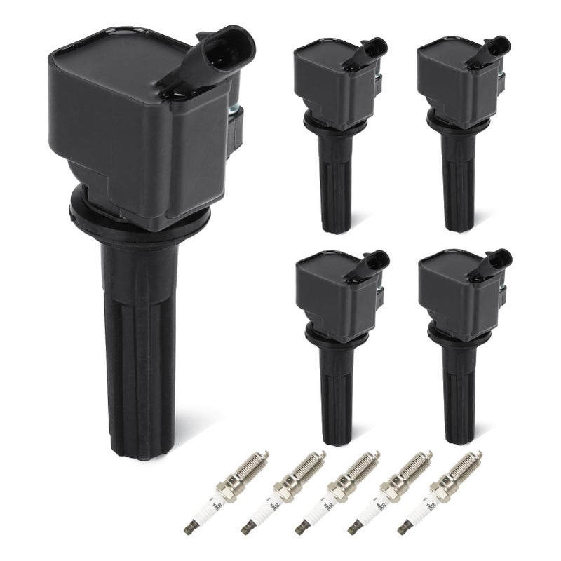 Set of 5 Ignition Coils Pack 5 Iridum Spark Plugs Compatible with Saab 97X Isuzu Ascender GMC Canyon Envoy XL Chevy Colorado Trailblazer EXT Hummer H3 H3T Buick Rainier Replace UF497
