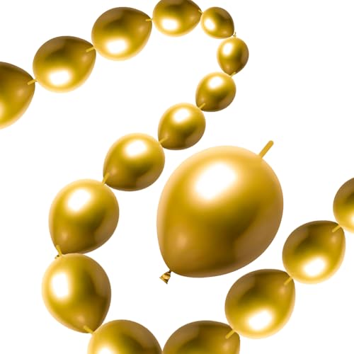JINUPHION 50 Pcs Quick Link Balloons Gold Metallic Chrome 10inch Latex Linking Balloons for Balloon WallArchesChains Birthday Party Wedding Anniversary Graduation Arch Party Decor gold - Image 1