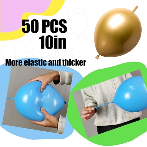 JINUPHION 50 Pcs Quick Link Balloons Gold Metallic Chrome 10inch Latex Linking Balloons for Balloon WallArchesChains Birthday Party Wedding Anniversary Graduation Arch Party Decor gold - Image 5