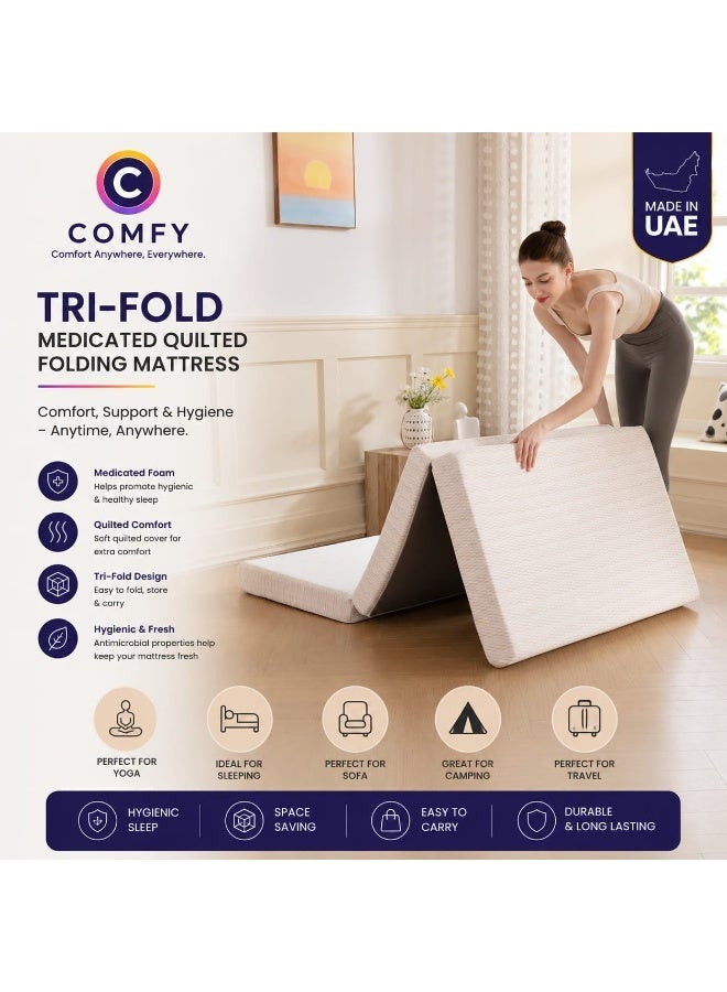 Comfy مرتبة مفردة مريحة قابلة للطي باللون الأبيض الكلاسيكي مقاس 180 × 90 × 7 سم - Image 1