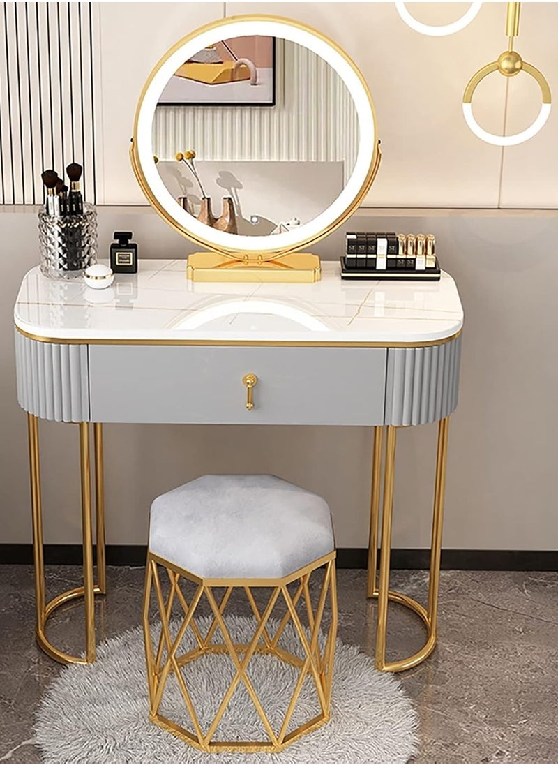 DubaiGallery Dressing Tables Home Vanity Desk, Makeup Vanity Set with Ergonomic Padded Stool, Dressing Table with LED Lighted Mirror for Girls Bedroom Furniture  - Image 2