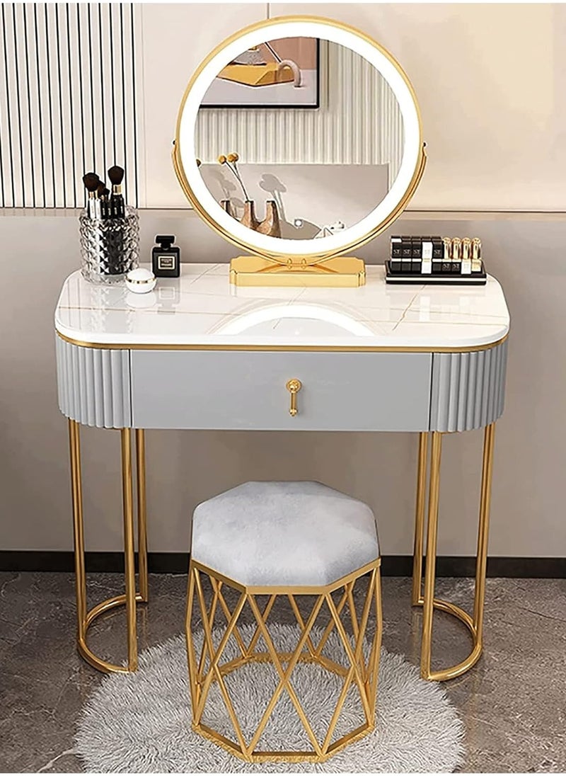 DubaiGallery Dressing Tables Home Vanity Desk, Makeup Vanity Set with Ergonomic Padded Stool, Dressing Table with LED Lighted Mirror for Girls Bedroom Furniture  - Image 1