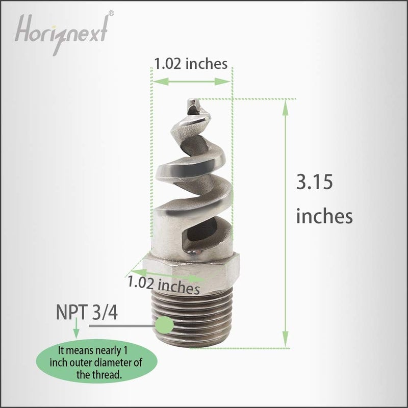 Horiznext رشاش هواء حلزوني نوع NPT 3/4، فوهة رش مصنوعة من الفولاذ المقاوم للصدأ من النوع 316، للاستخدام في الحدائق، لإزالة الغبار، والوقاية من الحرائق، وتبريد الغازات والسوائل، (5 قطع) - Image 2