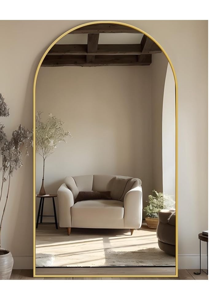 Vparty Arched Full-Length Mirror (190 x 110 cm), 76"x44" Gold, Aluminum Alloy Frame, HD Image, Shatterproof Mirror, U-Shaped Bracket, Standing, Leaning, or Wall-Mounted Vanity Mirror for Bedroom, Living Room, Stylish Full Body Mirror, Modern Home Décor Mirror, Elegant Decorative Mirror, Large Size, Versatile Mounting Options, Luxury Gold Framed Mirror, Decorative Wall Mirror, Functional and Stylish Mirror for Home - Image 2