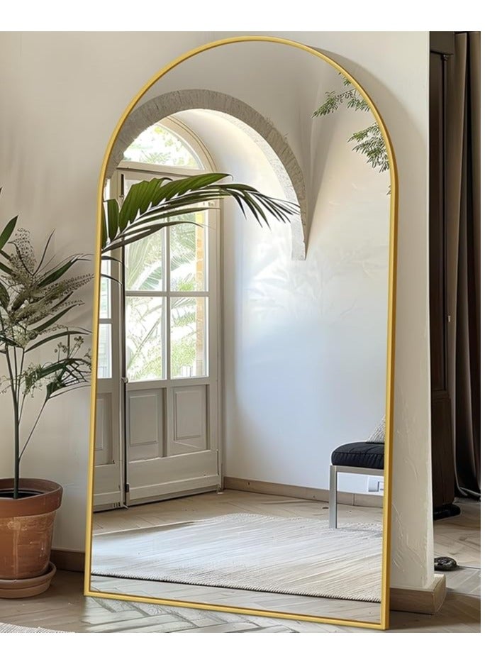 Vparty Arched Full-Length Mirror (190 x 110 cm), 76"x44" Gold, Aluminum Alloy Frame, HD Image, Shatterproof Mirror, U-Shaped Bracket, Standing, Leaning, or Wall-Mounted Vanity Mirror for Bedroom, Living Room, Stylish Full Body Mirror, Modern Home Décor Mirror, Elegant Decorative Mirror, Large Size, Versatile Mounting Options, Luxury Gold Framed Mirror, Decorative Wall Mirror, Functional and Stylish Mirror for Home - Image 3