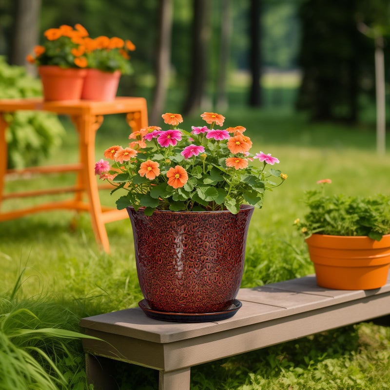 SUNPOTFOR 10 Inch Plant Pot - Ceramic Pots for Plants with Drainage Hole and Saucer, Round Flower Pot for Indoor Outdoor, Modern Ceramic Planter, Garden Room Home Decor, House Warming Gifts, Red - Image 5