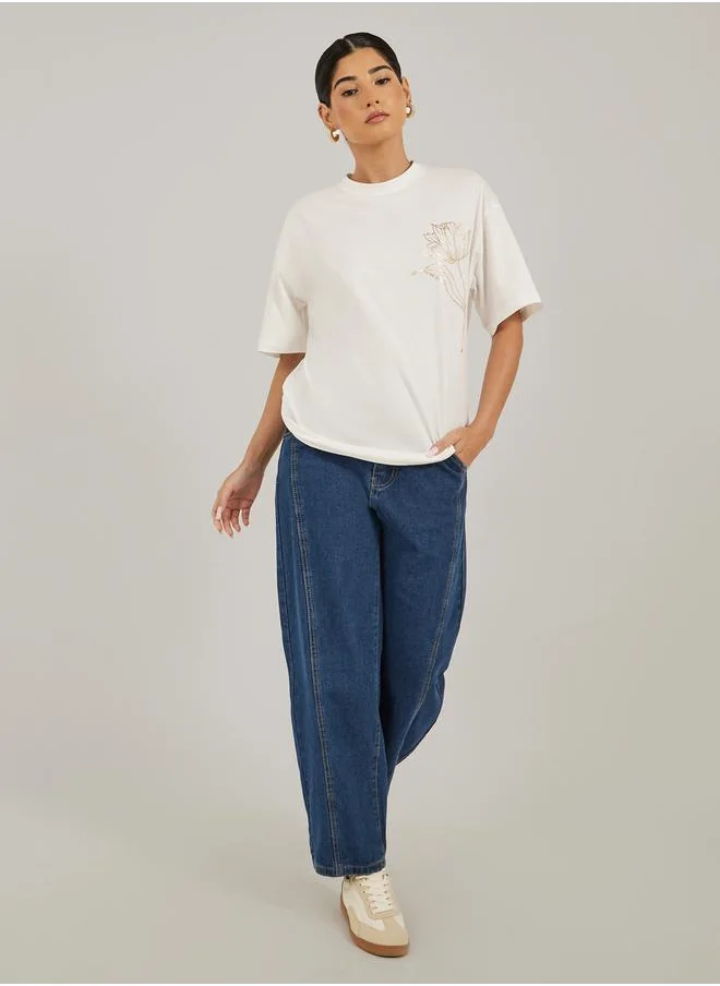 Styli Graphic Print Oversized Round Neck T-Shirt