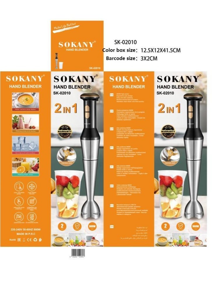 sokany Stainless Steel Handheld Blender With Large Capacity Blending Cup, Easy To Blend Various Fruits And Vegetables, Simple Double Button Design, Intuitive And Easy To Operate Blending Cup  -  Plug: British Standard  - Image 3