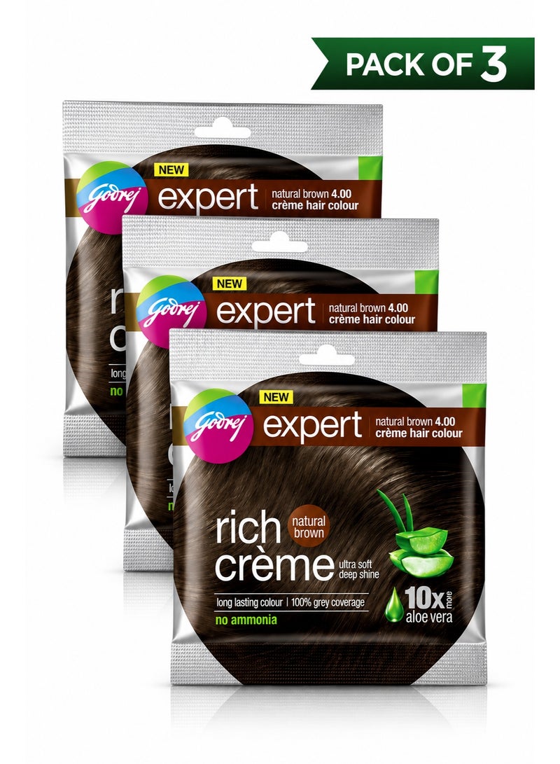 Godrej Expert Rich Crème Hair Colour Natural Brown 4.00 with Aloe Vera - Ammonia-Free, Long-Lasting, Pack of 3 - Image 1