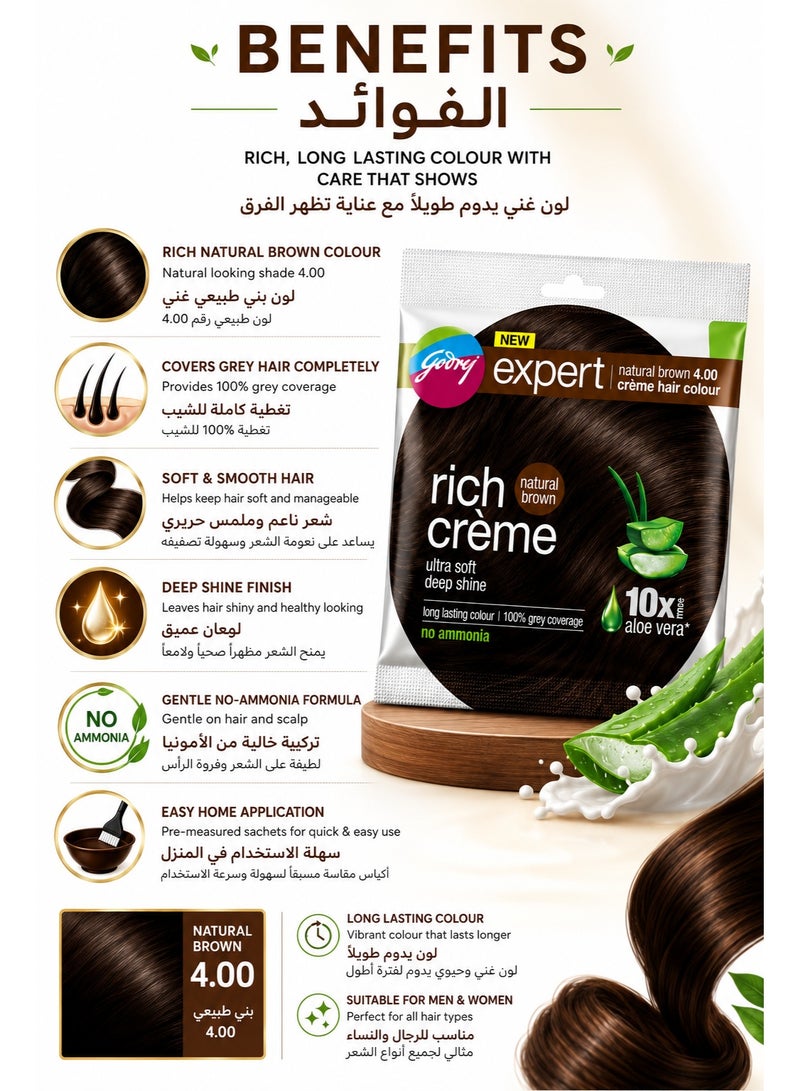 Godrej Expert Rich Crème Hair Colour Natural Brown 4.00 with Aloe Vera - Ammonia-Free, Long-Lasting, Pack of 3 - Image 3