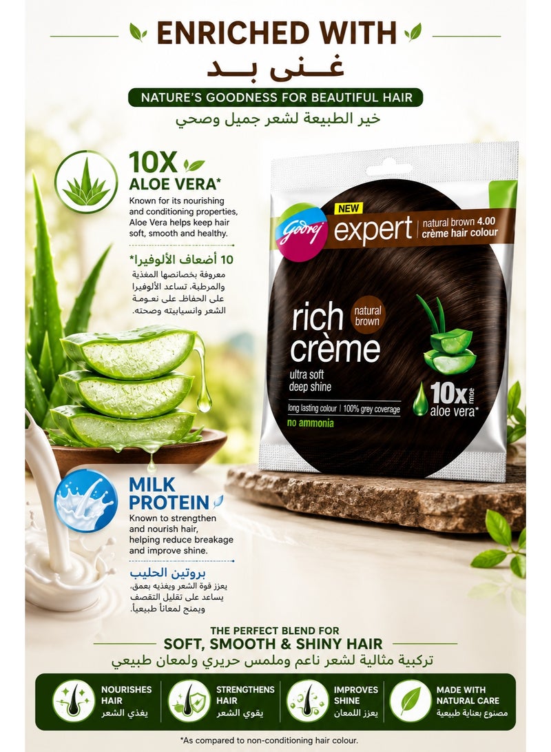 Godrej Expert Rich Crème Hair Colour Natural Brown 4.00 with Aloe Vera - Ammonia-Free, Long-Lasting, Pack of 3 - Image 4