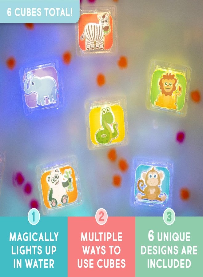 Glo Pals Water-Activated Light-Up Cubes for Bathtime and Sensory Play - Includes 6 Reusable Light-Up Cubes - Sensory Toys and Glowing Bath Cubes for Kids and Toddlers - Zoo - Image 2