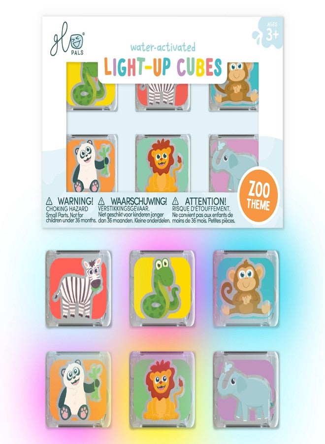 Glo Pals Water-Activated Light-Up Cubes for Bathtime and Sensory Play - Includes 6 Reusable Light-Up Cubes - Sensory Toys and Glowing Bath Cubes for Kids and Toddlers - Zoo - Image 1
