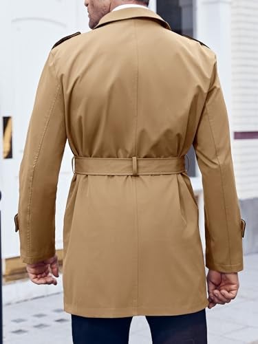 Makkrom Men's Trench Coat Slim fit Double Breasted Notched Lapel Belted Windbreaker Long Jacket Casual Windproof Overcoat - Image 3