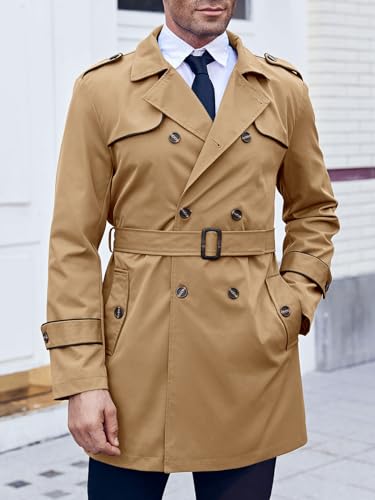 Makkrom Men's Trench Coat Slim fit Double Breasted Notched Lapel Belted Windbreaker Long Jacket Casual Windproof Overcoat - Image 2
