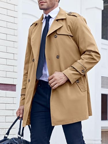 Makkrom Men's Trench Coat Slim fit Double Breasted Notched Lapel Belted Windbreaker Long Jacket Casual Windproof Overcoat - Image 4
