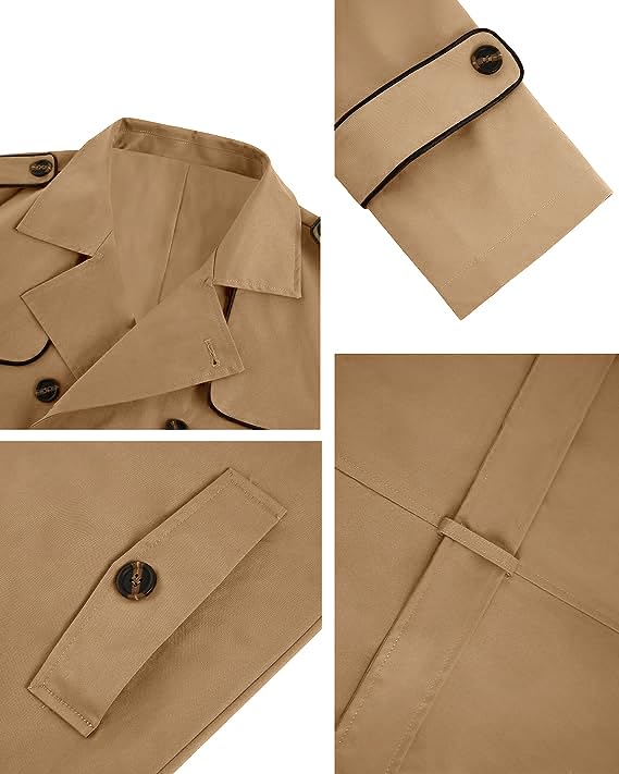 Makkrom Men's Trench Coat Slim fit Double Breasted Notched Lapel Belted Windbreaker Long Jacket Casual Windproof Overcoat - Image 5