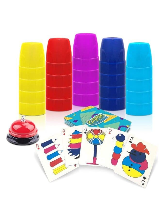 Gamie Stacking Cups Game - with 54 Challenges, 20 Stacking Cups, Bell and Instruction Sheet - Educational Color and Shape Matching Game - Classic Quick Stacks Set for Boys, Girls, Teens, Adults 