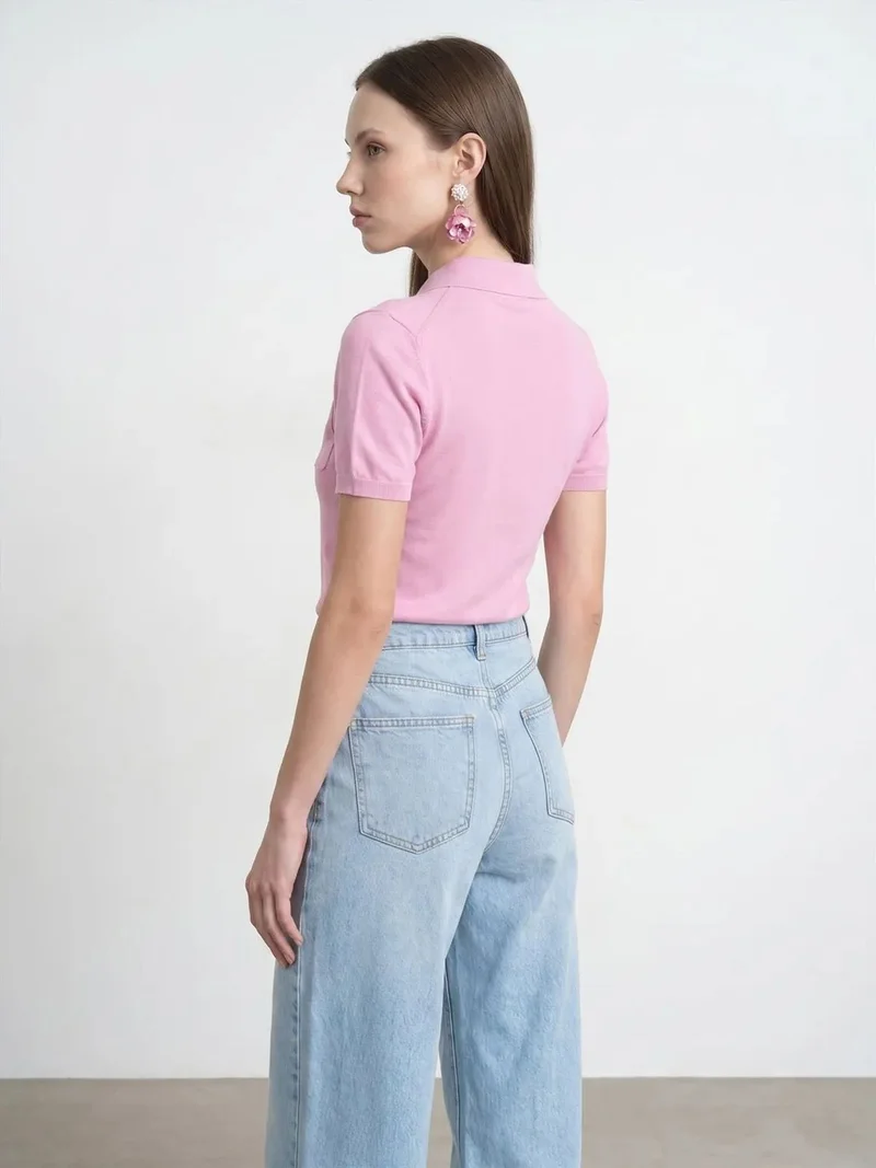 Dilvin Dilvin Slim Fit Polo Collar Knitted Blouse